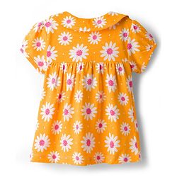 Babyhug Cotton Knit Half Sleeves Top & Shorts Co-ord Night Suit with Floral Print - Orange