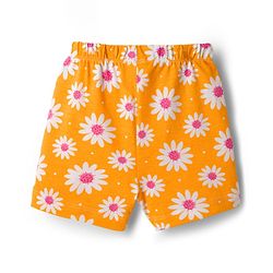 Babyhug Cotton Knit Half Sleeves Top & Shorts Co-ord Night Suit with Floral Print - Orange