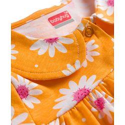 Babyhug Cotton Knit Half Sleeves Top & Shorts Co-ord Night Suit with Floral Print - Orange
