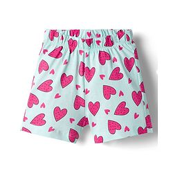 Babyhug Cotton Knit Half Sleeves Top & Shorts Co-ord Night Suit with Heart Print - Blue