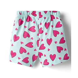 Babyhug Cotton Knit Half Sleeves Top & Shorts Co-ord Night Suit with Heart Print - Blue