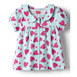 Babyhug Cotton Knit Half Sleeves Top & Shorts Co-ord Night Suit with Heart Print - Blue