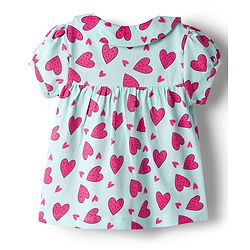 Babyhug Cotton Knit Half Sleeves Top & Shorts Co-ord Night Suit with Heart Print - Blue