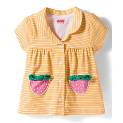 Babyhug Cotton Knit Half Sleeves Front Open Top & Shorts Night Suit Set - Orange