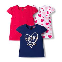 Babyhug Cotton Knit Half Sleeves T-Shirts With Heart & Star Print Pack of 3 - Multicolor