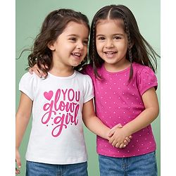 Babyhug 100% Cotton Knit Half Sleeves T-Shirts With Text & Polka Dots Print Pack of 2 - Multicolor