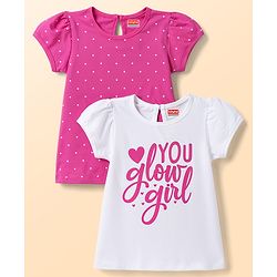Babyhug 100% Cotton Knit Half Sleeves T-Shirts With Text & Polka Dots Print Pack of 2 - Multicolor