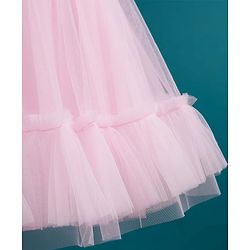 Babyhug Mesh Woven Half Sleeves Fit & Flared Party Dress with Floral Corsage & Sequin Detailing - Dark Pink