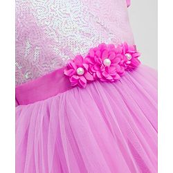 Babyhug Mesh Woven Half Sleeves Fit & Flared Tiered Party Frock with Sequin & Corsage Detailing- Lavender