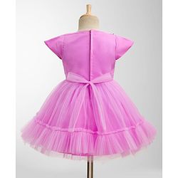 Babyhug Mesh Woven Half Sleeves Fit & Flared Tiered Party Frock with Sequin & Corsage Detailing- Lavender