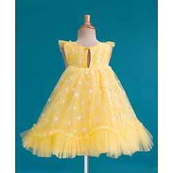 Babyhug Mesh Woven Sleeveless Party Dress With Floral & Polka Dot Print - Yellow