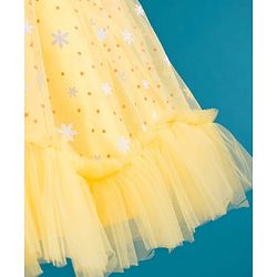 Babyhug Mesh Woven Sleeveless Party Dress With Floral & Polka Dot Print - Yellow