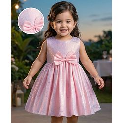 Babyhug Mesh Woven Sleeveless Shimmer Party Dress With Bow Applique - Pink