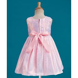 Babyhug Mesh Woven Sleeveless Shimmer Party Dress With Bow Applique - Pink