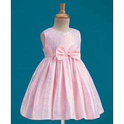 Babyhug Mesh Woven Sleeveless Shimmer Party Dress With Bow Applique - Pink