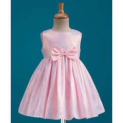 Babyhug Mesh Woven Sleeveless Shimmer Party Dress With Bow Applique - Pink