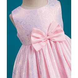 Babyhug Mesh Woven Sleeveless Shimmer Party Dress With Bow Applique - Pink