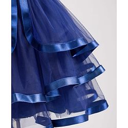 Babyhug Mesh Woven Sleeveless Solid Party Dress With Bow Applique - Navy Blue