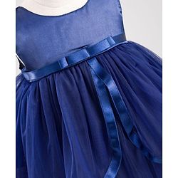 Babyhug Mesh Woven Sleeveless Solid Party Dress With Bow Applique - Navy Blue