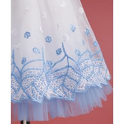 Babyhug Woven Sleeveless Mesh Party Dress with with Bow Applique Lace Detailing & Embroidery - Blue