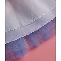 Babyhug Woven Sleeveless Mesh Party Dress with with Bow Applique Lace Detailing & Embroidery - Blue