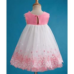Babyhug Mesh Woven Sleeveless A Line Party Dress with Lace Detailing & Bow Applique - Dusty Pink