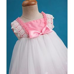 Babyhug Mesh Woven Sleeveless A Line Party Dress with Lace Detailing & Bow Applique - Dusty Pink