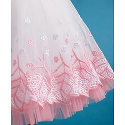 Babyhug Mesh Woven Sleeveless A Line Party Dress with Lace Detailing & Bow Applique - Dusty Pink