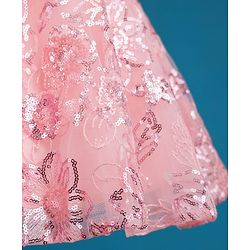 Babyhug Mesh Woven Sleeveless Fit & Flare Party Dress with Bow Applique & Sequin Detailing - Peach