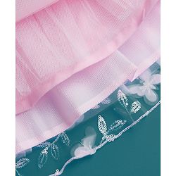 Babyhug Woven Half Puffed Sleeves Fit & Flare Mesh Party Dress with Heavy Sequins Embroidery & Double Bow  Detailing - Pink