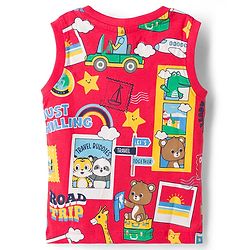 Babyhug 100% Cotton Knit Sleeveless Striped Nautical Theme & Bear Printed Tank T-Shirts Pack of 3 - Multicolour