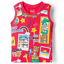Babyhug 100% Cotton Knit Sleeveless Striped Nautical Theme & Bear Printed Tank T-Shirts Pack of 3 - Multicolour