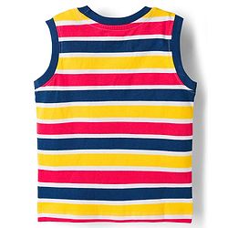 Babyhug 100% Cotton Knit Sleeveless Striped Nautical Theme & Bear Printed Tank T-Shirts Pack of 3 - Multicolour