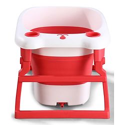Babyhug 2-in-1 Foldable Baby Bath Tub with Bathing Chair & Soft Cushion - Red| Anti-Slip Base| Space-Saving Design| Comfortable & Safe for Newborns to Toddlers| 0-3 Years