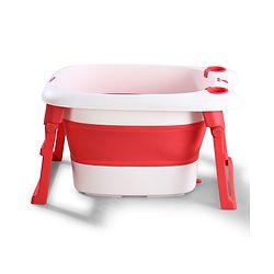 Babyhug 2-in-1 Foldable Baby Bath Tub with Bathing Chair & Soft Cushion - Red| Anti-Slip Base| Space-Saving Design| Comfortable & Safe for Newborns to Toddlers| 0-3 Years