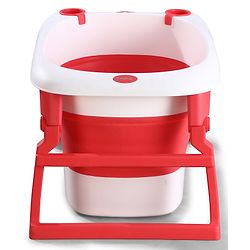 Babyhug 2-in-1 Foldable Baby Bath Tub with Bathing Chair & Soft Cushion - Red| Anti-Slip Base| Space-Saving Design| Comfortable & Safe for Newborns to Toddlers| 0-3 Years
