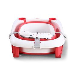 Babyhug 2-in-1 Foldable Baby Bath Tub with Bathing Chair & Soft Cushion - Red| Anti-Slip Base| Space-Saving Design| Comfortable & Safe for Newborns to Toddlers| 0-3 Years