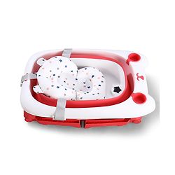 Babyhug 2-in-1 Foldable Baby Bath Tub with Bathing Chair & Soft Cushion - Red| Anti-Slip Base| Space-Saving Design| Comfortable & Safe for Newborns to Toddlers| 0-3 Years
