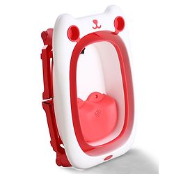 Babyhug 2-in-1 Foldable Baby Bath Tub with Bathing Chair & Soft Cushion - Red| Anti-Slip Base| Space-Saving Design| Comfortable & Safe for Newborns to Toddlers| 0-3 Years