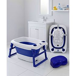 Babyhug 2-in-1 Foldable Baby Bath Tub with Bathing Chair & Soft Cushion - Red| Anti-Slip Base| Space-Saving Design| Comfortable & Safe for Newborns to Toddlers| 0-3 Years