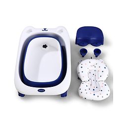 Babyhug 2-in-1 Foldable Baby Bath Tub with Bathing Chair & Soft Cushion - Red| Anti-Slip Base| Space-Saving Design| Comfortable & Safe for Newborns to Toddlers| 0-3 Years