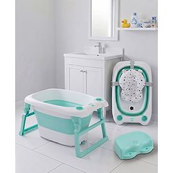 Babyhug 2-in-1 Foldable Baby Bath Tub with Bathing Chair & Soft Cushion - Red| Anti-Slip Base| Space-Saving Design| Comfortable & Safe for Newborns to Toddlers| 0-3 Years