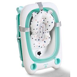 Babyhug 2-in-1 Foldable Baby Bath Tub with Bathing Chair & Soft Cushion - Red| Anti-Slip Base| Space-Saving Design| Comfortable & Safe for Newborns to Toddlers| 0-3 Years