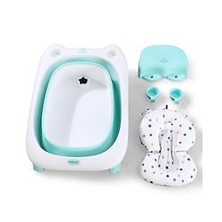 Babyhug 2-in-1 Foldable Baby Bath Tub with Bathing Chair & Soft Cushion - Red| Anti-Slip Base| Space-Saving Design| Comfortable & Safe for Newborns to Toddlers| 0-3 Years