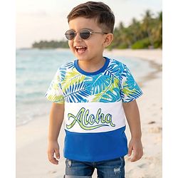 Babyhug Cotton Knit Half Sleeves T-Shirt With Aloha Print - Multicolor