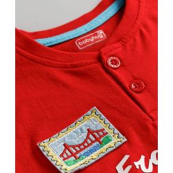 Babyhug 100% Cotton Knit Half Sleeves T-Shirt With Print & Patch Detailing - Red