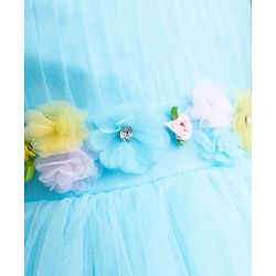 Babyhug Woven Sleeveless Fit & Flare Mesh Party Dress with Corsage  Detailing - Light Blue