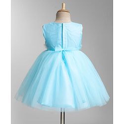 Babyhug Woven Sleeveless Fit & Flare Mesh Party Dress with Corsage  Detailing - Light Blue