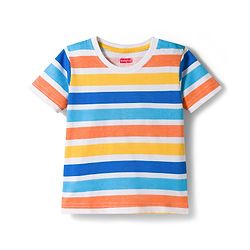 Babyhug Cotton Knit Half Sleeves Striped Text & Sun Printed T-Shirts Pack of 3 - Blue  & White