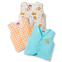 Babyhug 100% Cotton Woven Sleeveless Checks & Animal Printed Jhablas Pack of  3 - Multicolour